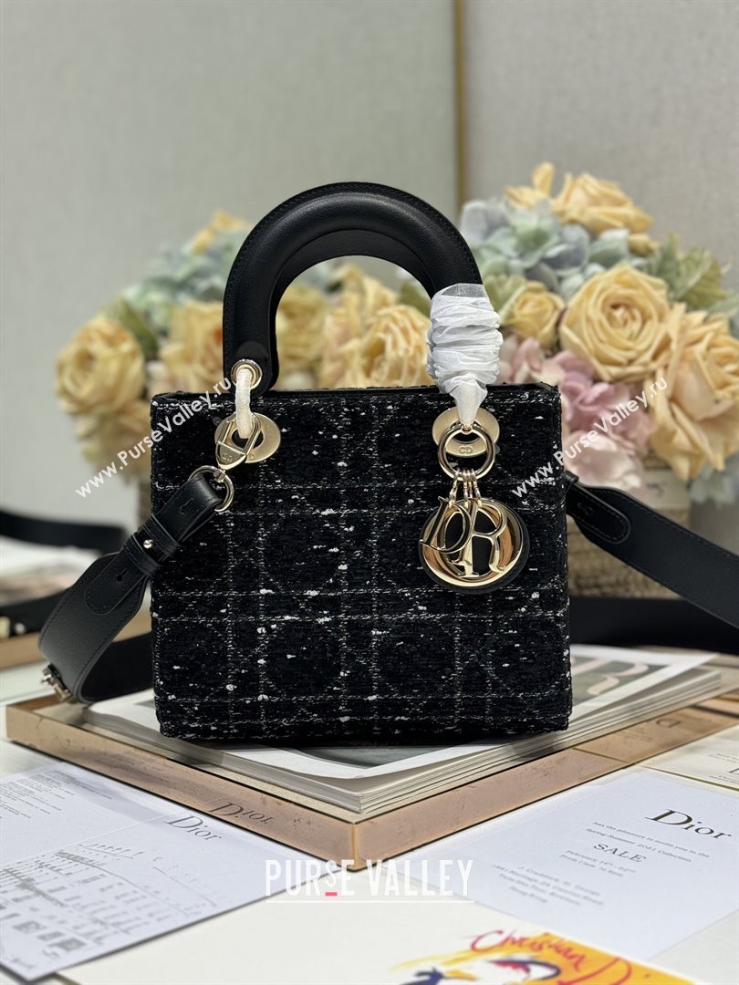 Dior Small Lady Dior Bag in Black Cannage Tweed 0538 2024 (XXG-24110815)