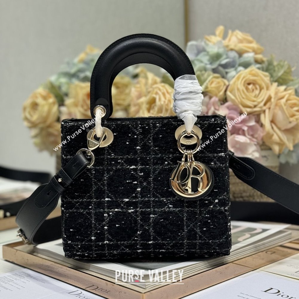 Dior Small Lady Dior Bag in Black Cannage Tweed 0538 2024 (XXG-24110815)