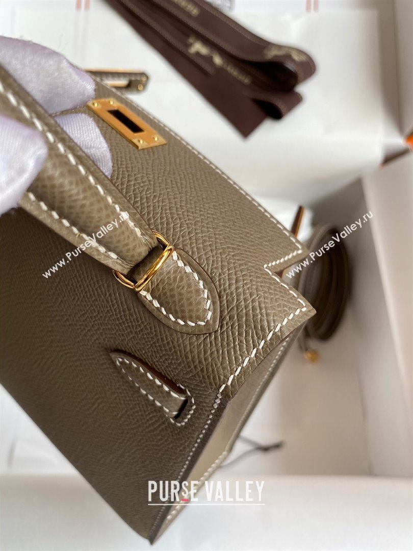 Hermes Mini Kelly II Bag 19cm in Original Epsom Leather Etoupe/Pink/Gold 2024 (Full Handmade) (XYA-24022909)