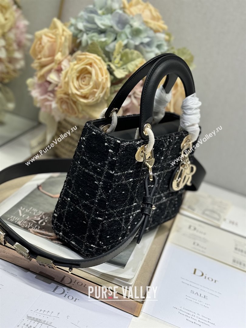 Dior Small Lady Dior Bag in Black Cannage Tweed 0538 2024 (XXG-24110815)