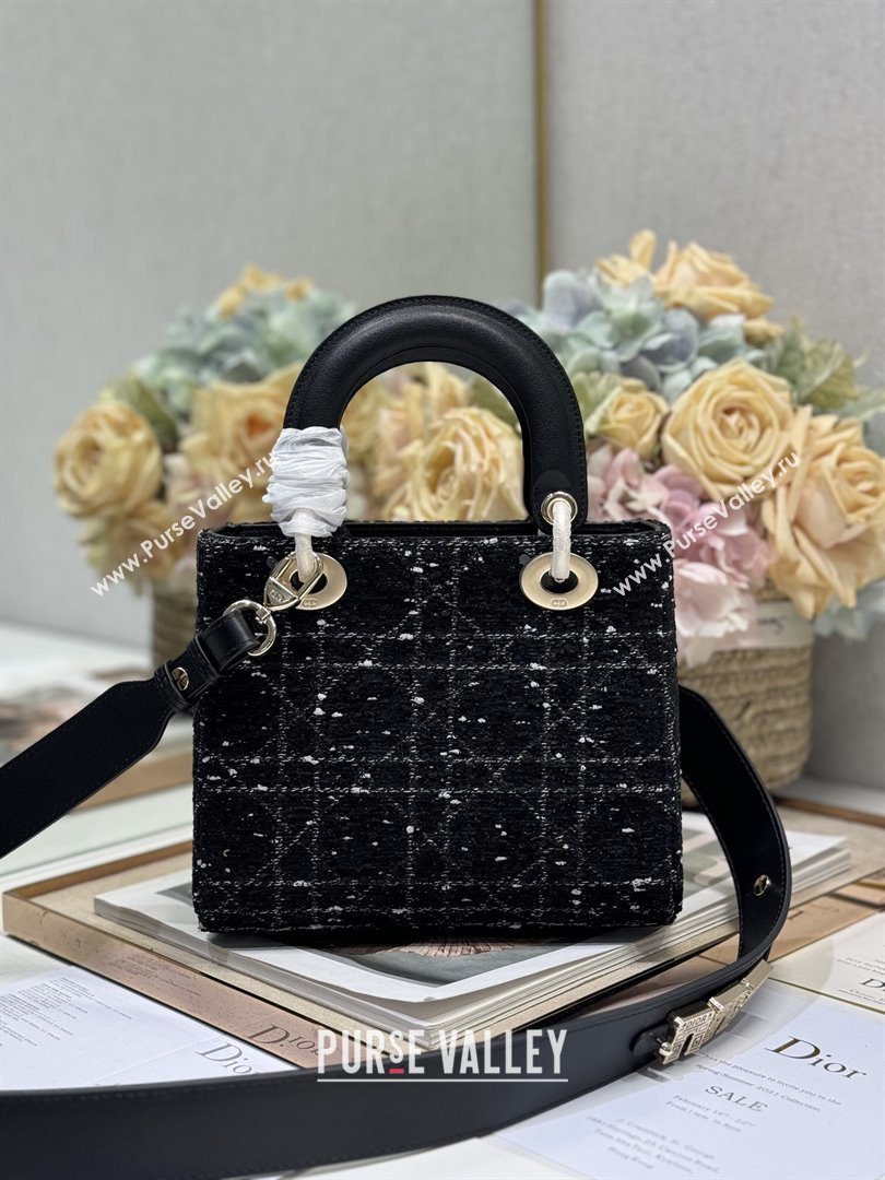 Dior Small Lady Dior Bag in Black Cannage Tweed 0538 2024 (XXG-24110815)