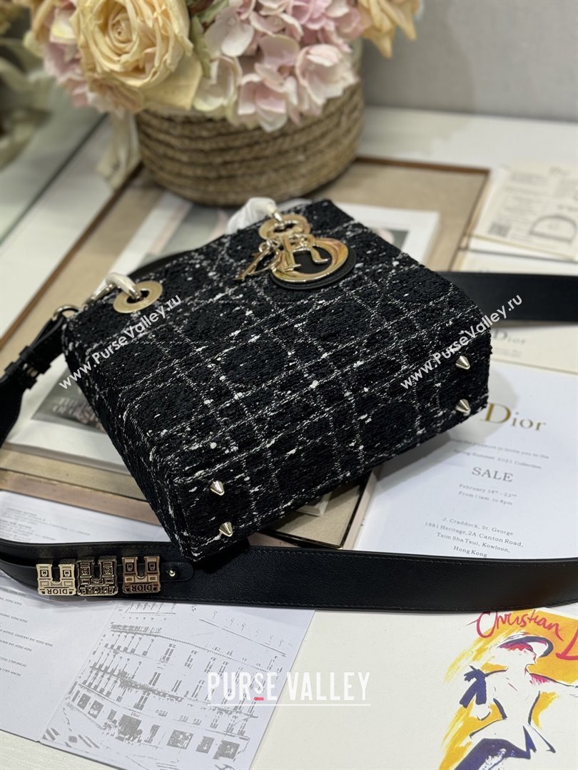 Dior Small Lady Dior Bag in Black Cannage Tweed 0538 2024 (XXG-24110815)