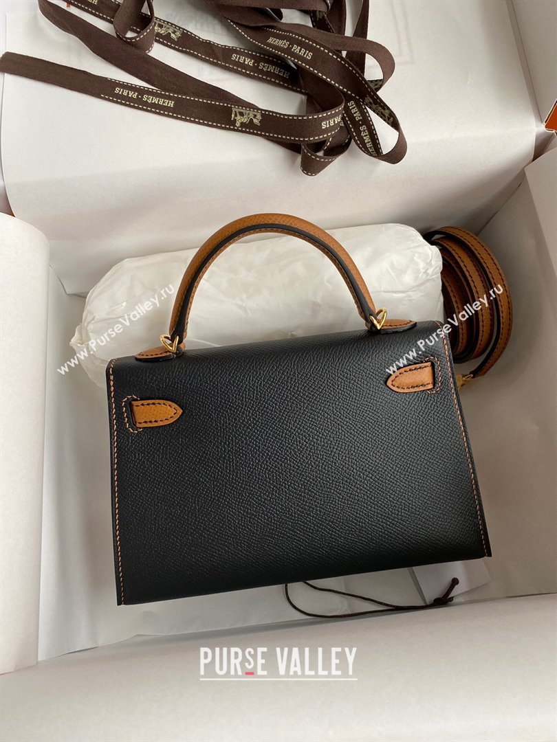 Hermes Mini Kelly II Bag 19cm in Original Epsom Leather Black/Brown/Gold 2024 (Full Handmade) (XYA-24030101)