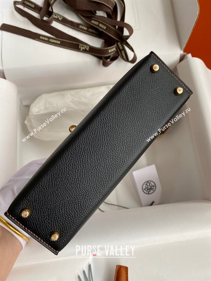 Hermes Mini Kelly II Bag 19cm in Original Epsom Leather Black/Brown/Gold 2024 (Full Handmade) (XYA-24030101)