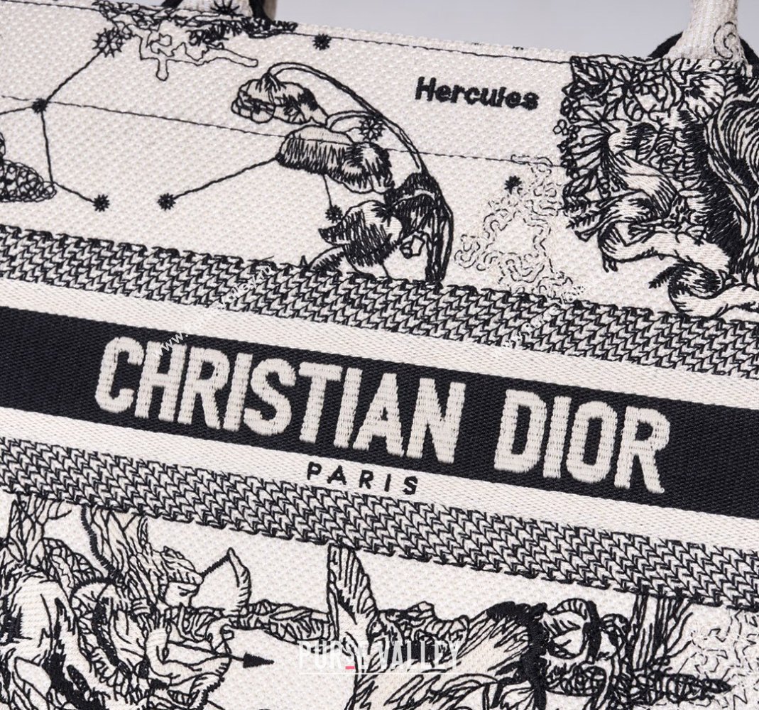 Dior Medium/Large Book Tote Bag in White and Black Toile de Jouy Zodiac Embroidery 2024 (DMZ-240312063)