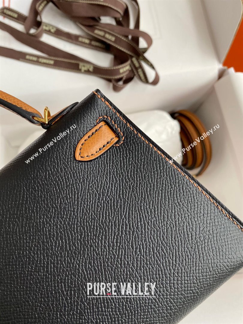 Hermes Mini Kelly II Bag 19cm in Original Epsom Leather Black/Brown/Gold 2024 (Full Handmade) (XYA-24030101)
