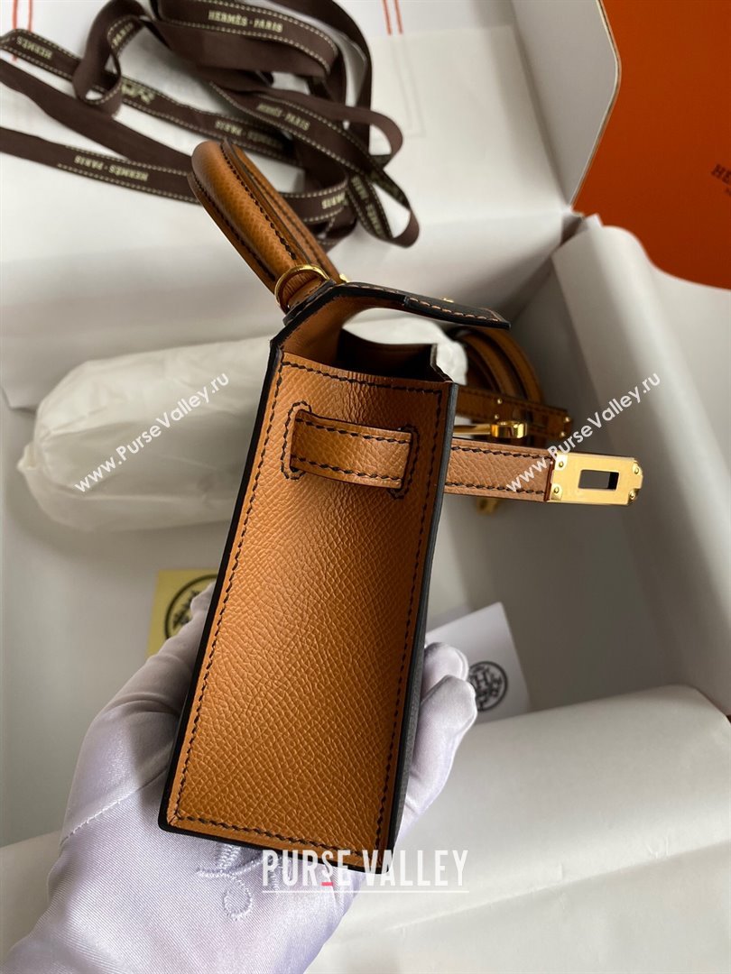 Hermes Mini Kelly II Bag 19cm in Original Epsom Leather Black/Brown/Gold 2024 (Full Handmade) (XYA-24030101)