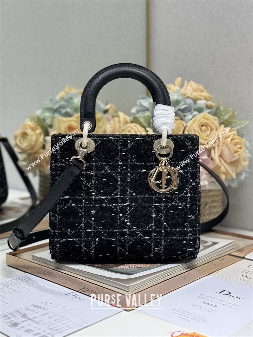 Dior Medium Lady Dior Bag in Black Cannage Tweed 0565 2024 (XXG-24110816)