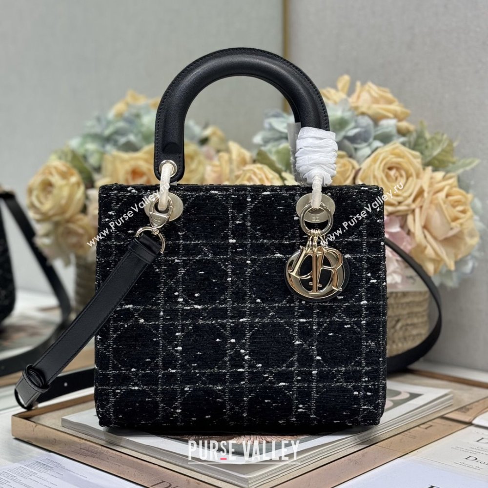 Dior Medium Lady Dior Bag in Black Cannage Tweed 0565 2024 (XXG-24110816)