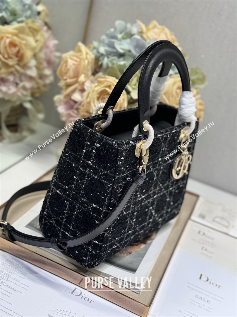 Dior Medium Lady Dior Bag in Black Cannage Tweed 0565 2024 (XXG-24110816)