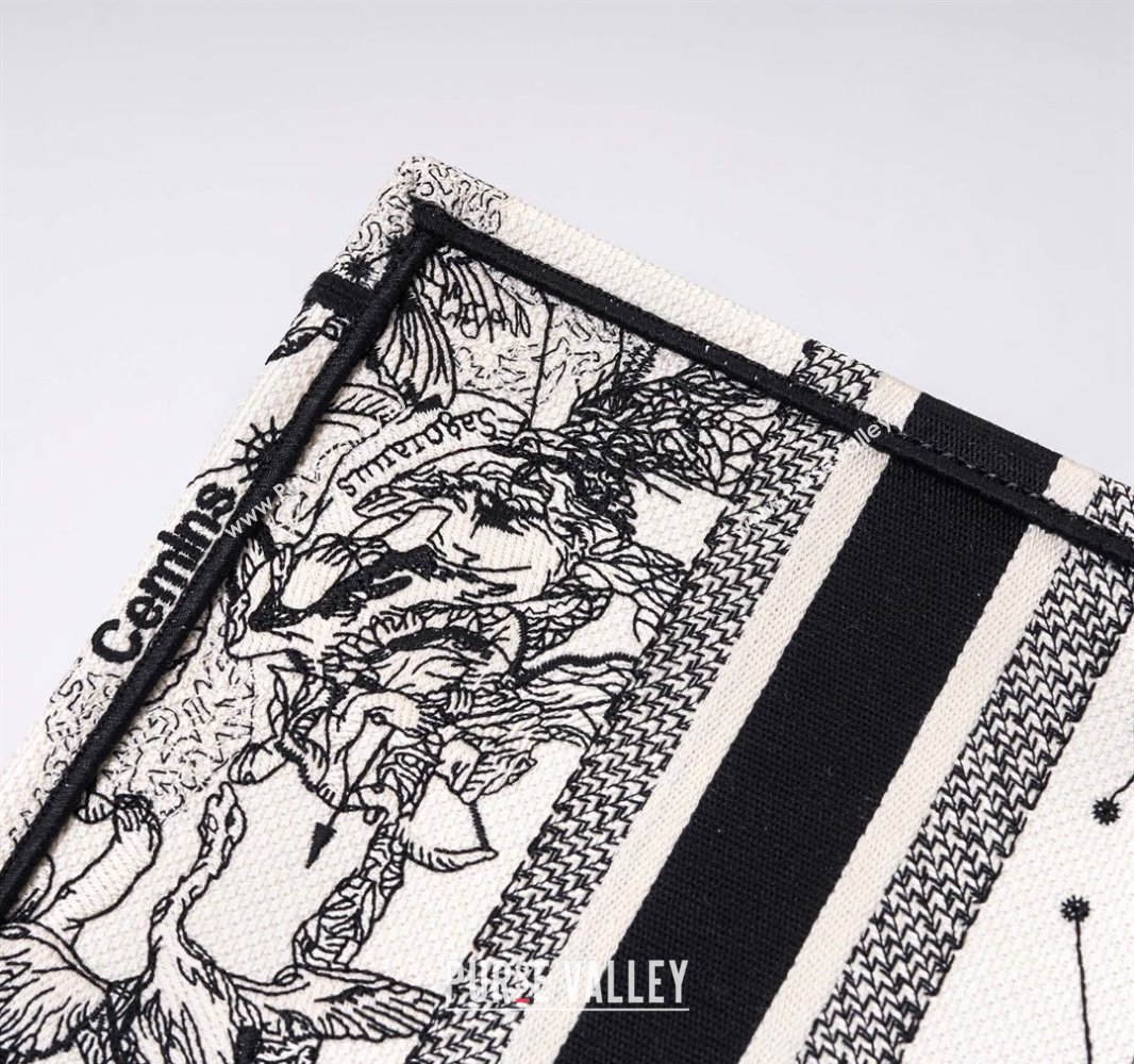 Dior Medium/Large Book Tote Bag in White and Black Toile de Jouy Zodiac Embroidery 2024 (DMZ-240312063)
