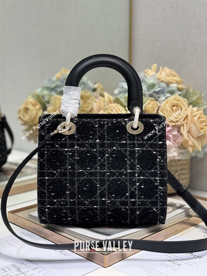 Dior Medium Lady Dior Bag in Black Cannage Tweed 0565 2024 (XXG-24110816)