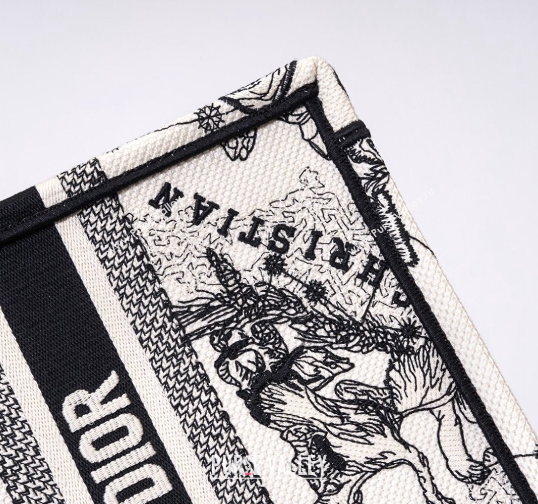 Dior Medium/Large Book Tote Bag in White and Black Toile de Jouy Zodiac Embroidery 2024 (DMZ-240312063)