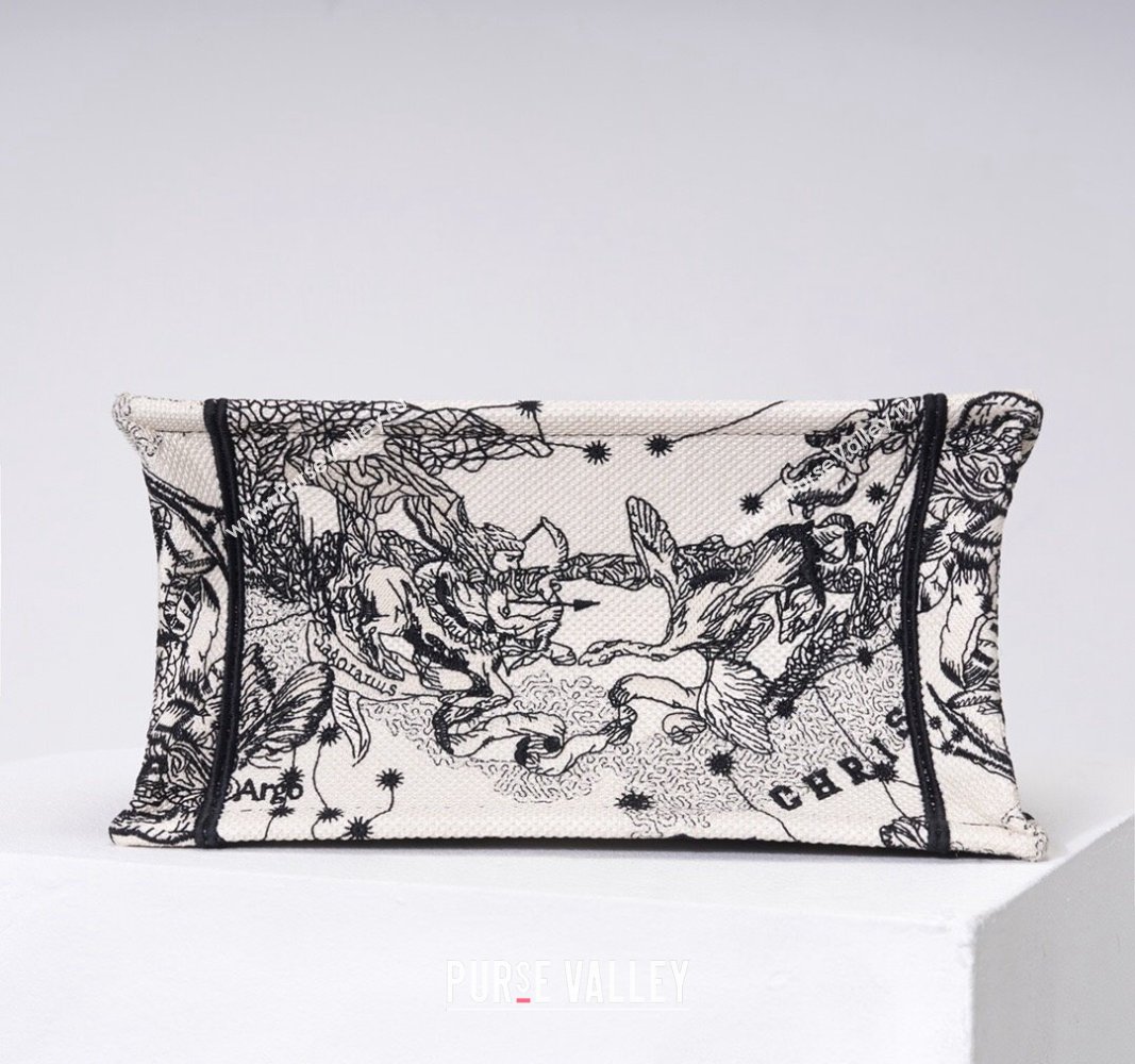 Dior Medium/Large Book Tote Bag in White and Black Toile de Jouy Zodiac Embroidery 2024 (DMZ-240312063)