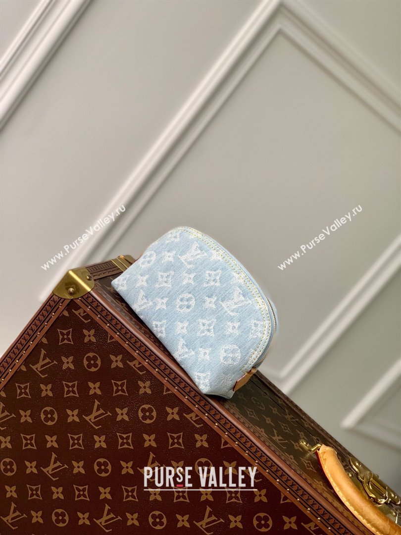 Louis Vuitton Pochette Cosmetique PM Pouch in Monogram Denim 100% GOTS-certified Cotton M83616 Blue 2024 (K-24061231)