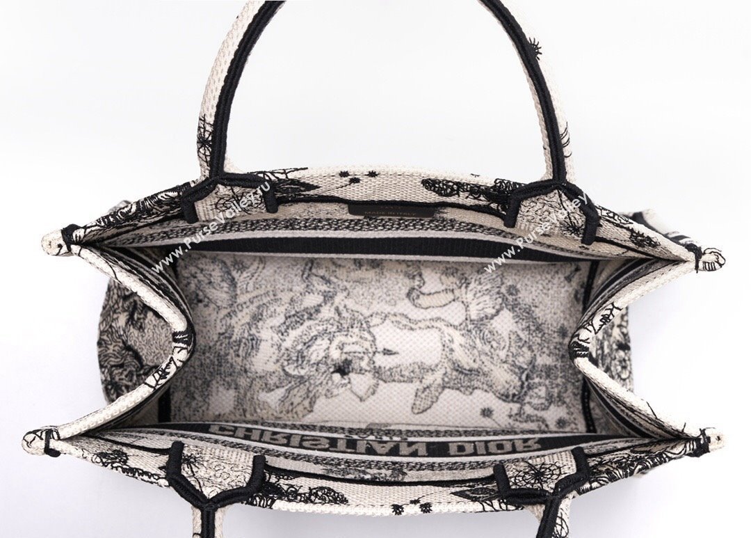 Dior Medium/Large Book Tote Bag in White and Black Toile de Jouy Zodiac Embroidery 2024 (DMZ-240312063)