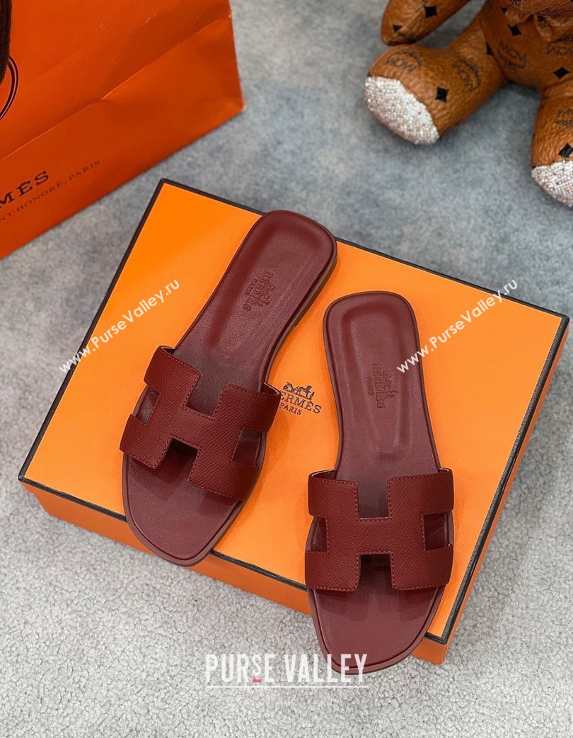 Hermes Oran Classic Flat Slides Sandal in Epsom Leather Dark Brown 2025 H02272 (MD-250227017)