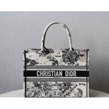 Dior Small Book Tote Bag in White and Black Toile de Jouy Zodiac Embroidery 2024 (DMZ-240312064)