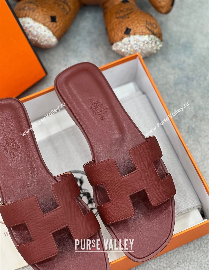 Hermes Oran Classic Flat Slides Sandal in Epsom Leather Dark Brown 2025 H02272 (MD-250227017)