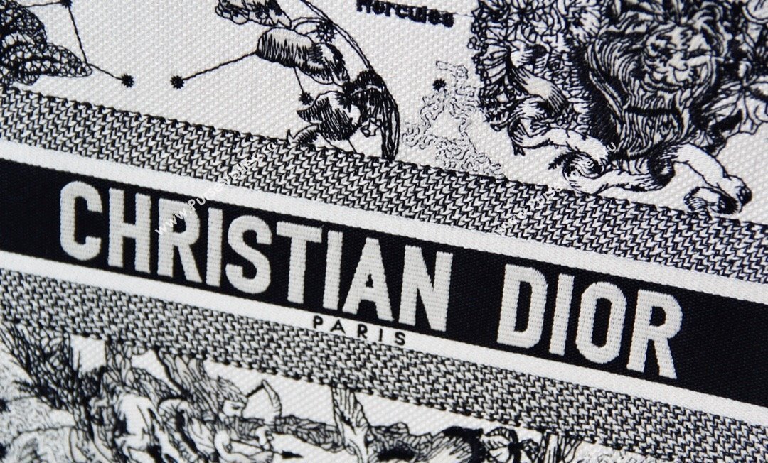 Dior Small Book Tote Bag in White and Black Toile de Jouy Zodiac Embroidery 2024 (DMZ-240312064)