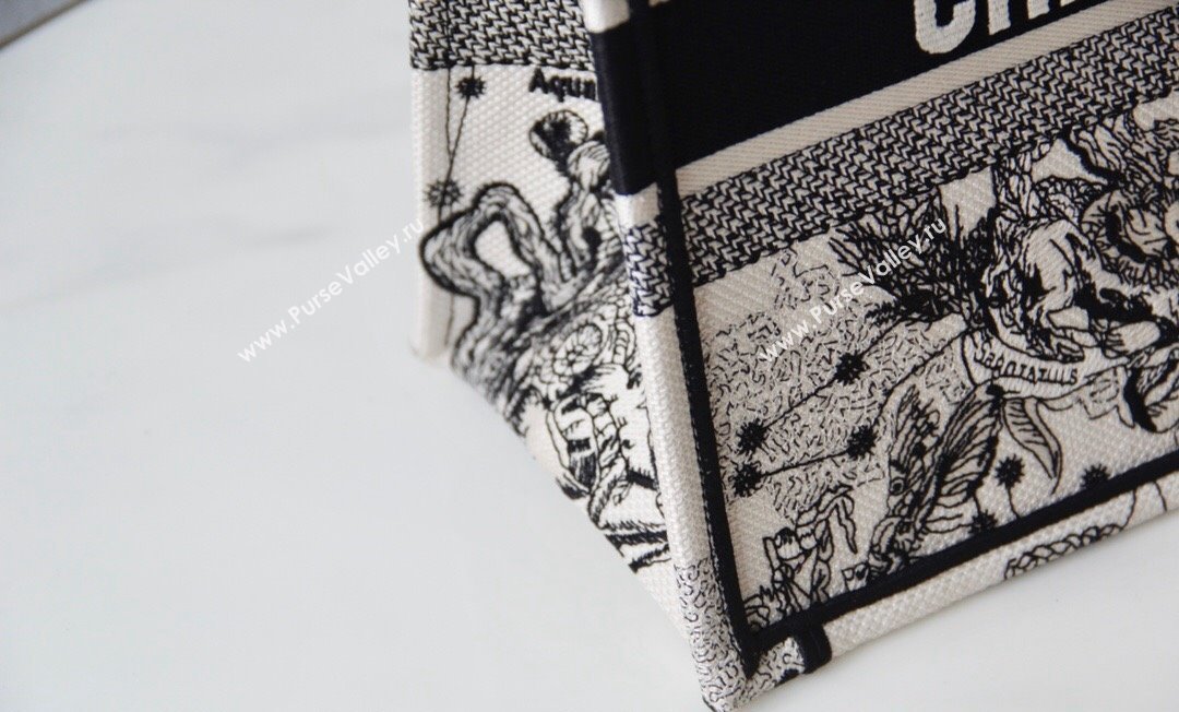 Dior Small Book Tote Bag in White and Black Toile de Jouy Zodiac Embroidery 2024 (DMZ-240312064)