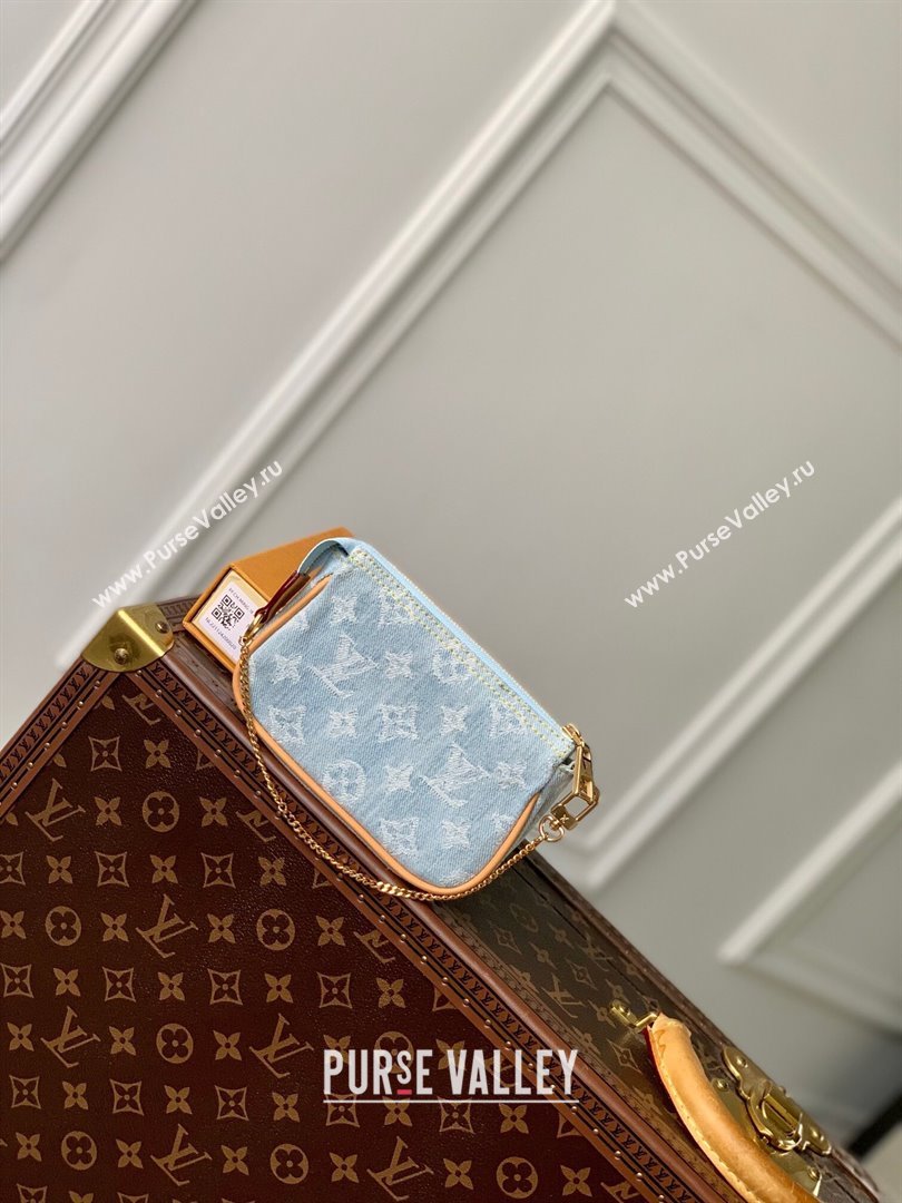 Louis Vuitton Mini Pochette Accessories in Monogram Denim 100% GOTS-certified Cotton M82960 Blue 2024 (K-24061229)