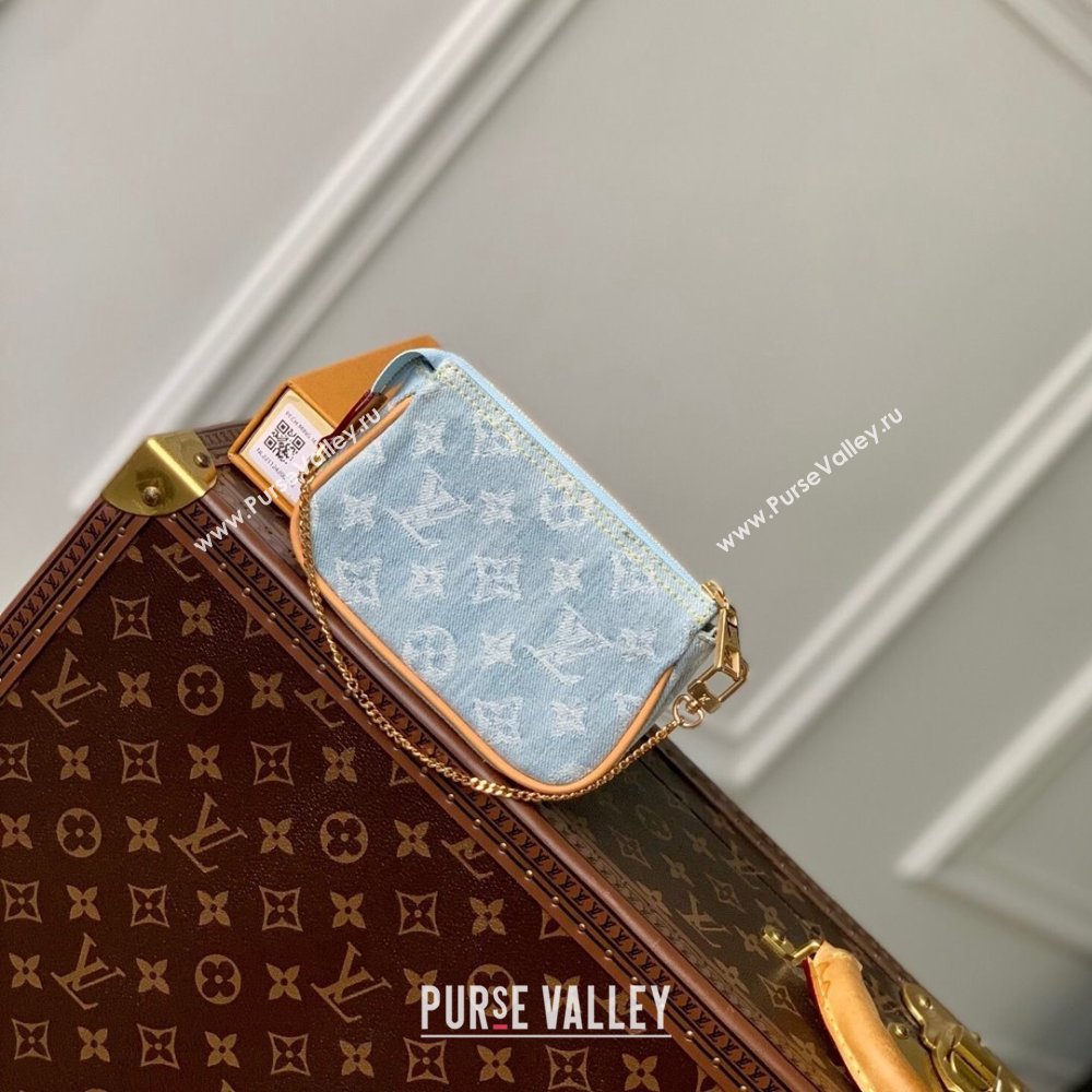 Louis Vuitton Mini Pochette Accessories in Monogram Denim 100% GOTS-certified Cotton M82960 Blue 2024 (K-24061229)