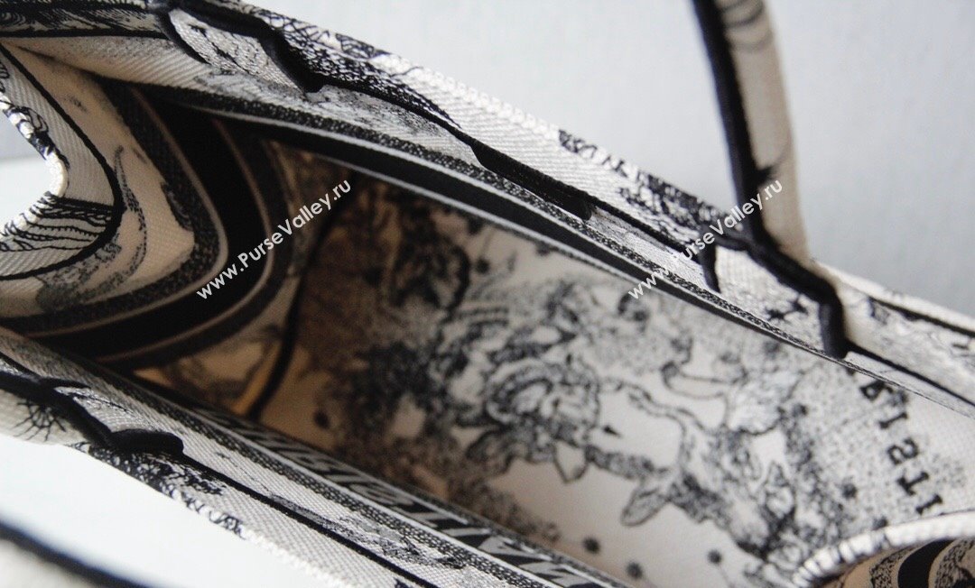 Dior Small Book Tote Bag in White and Black Toile de Jouy Zodiac Embroidery 2024 (DMZ-240312064)