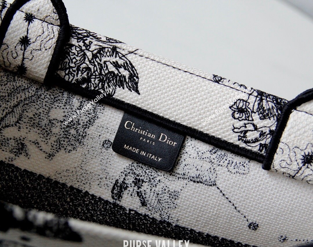 Dior Small Book Tote Bag in White and Black Toile de Jouy Zodiac Embroidery 2024 (DMZ-240312064)