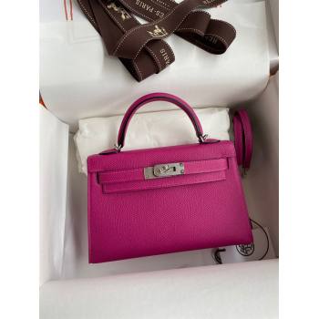 Hermes Mini Kelly II Bag 19cm in Original Epsom Leather Rosy/Silver 2024 (Full Handmade) (XYA-24030103)