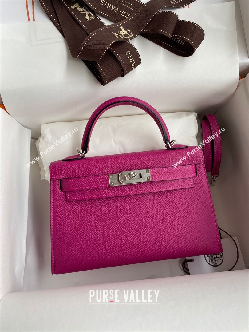 Hermes Mini Kelly II Bag 19cm in Original Epsom Leather Rosy/Silver 2024 (Full Handmade) (XYA-24030103)