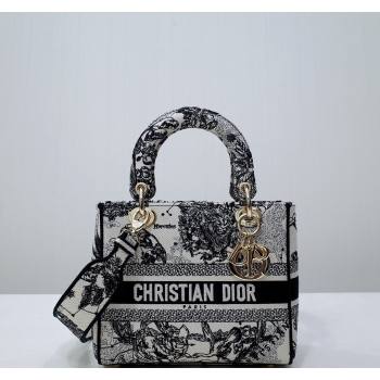 Dior Medium Lady D-Lite Bag in White and Black Toile de Jouy Zodiac Embroidery 2024 (DMZ-240312065)