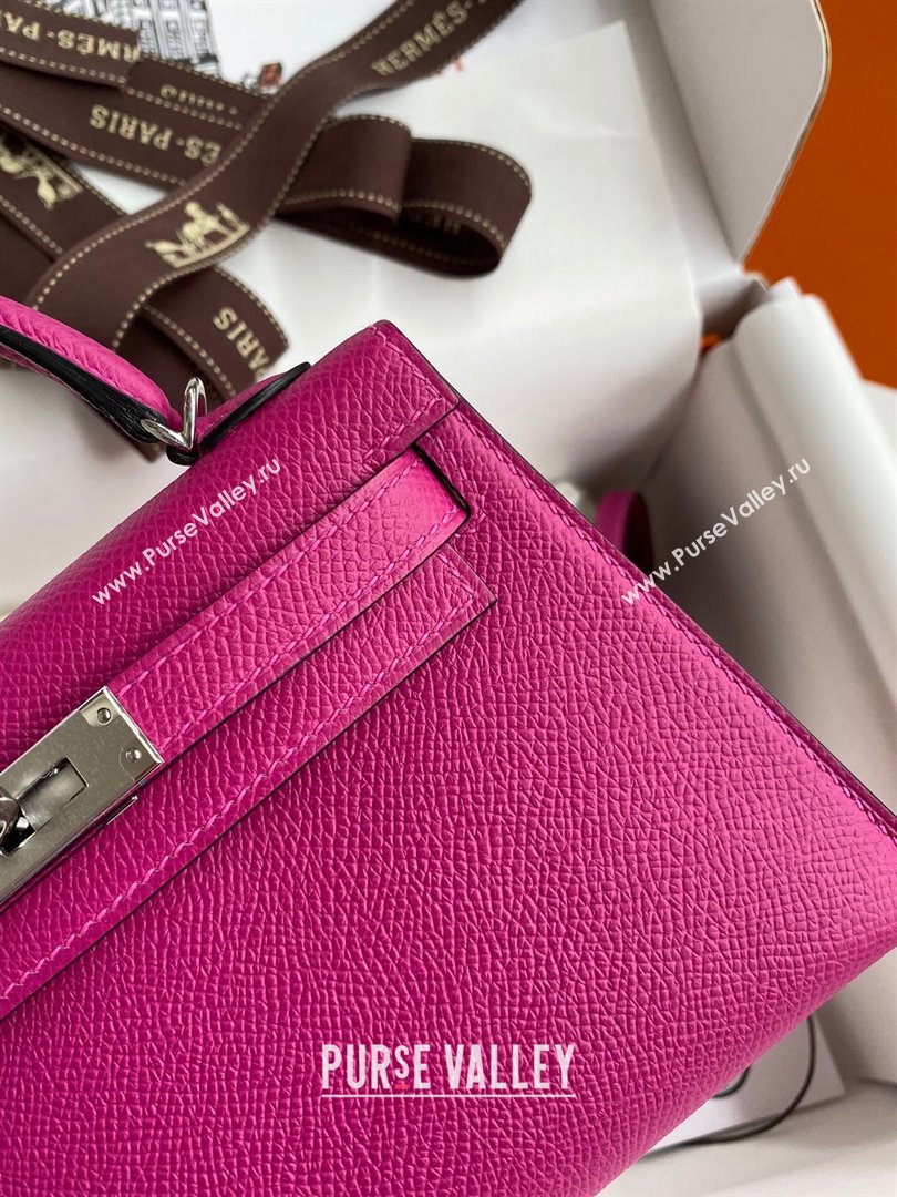Hermes Mini Kelly II Bag 19cm in Original Epsom Leather Rosy/Silver 2024 (Full Handmade) (XYA-24030103)