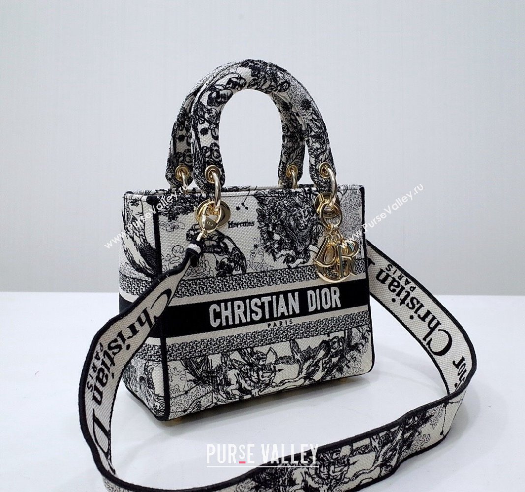 Dior Medium Lady D-Lite Bag in White and Black Toile de Jouy Zodiac Embroidery 2024 (DMZ-240312065)