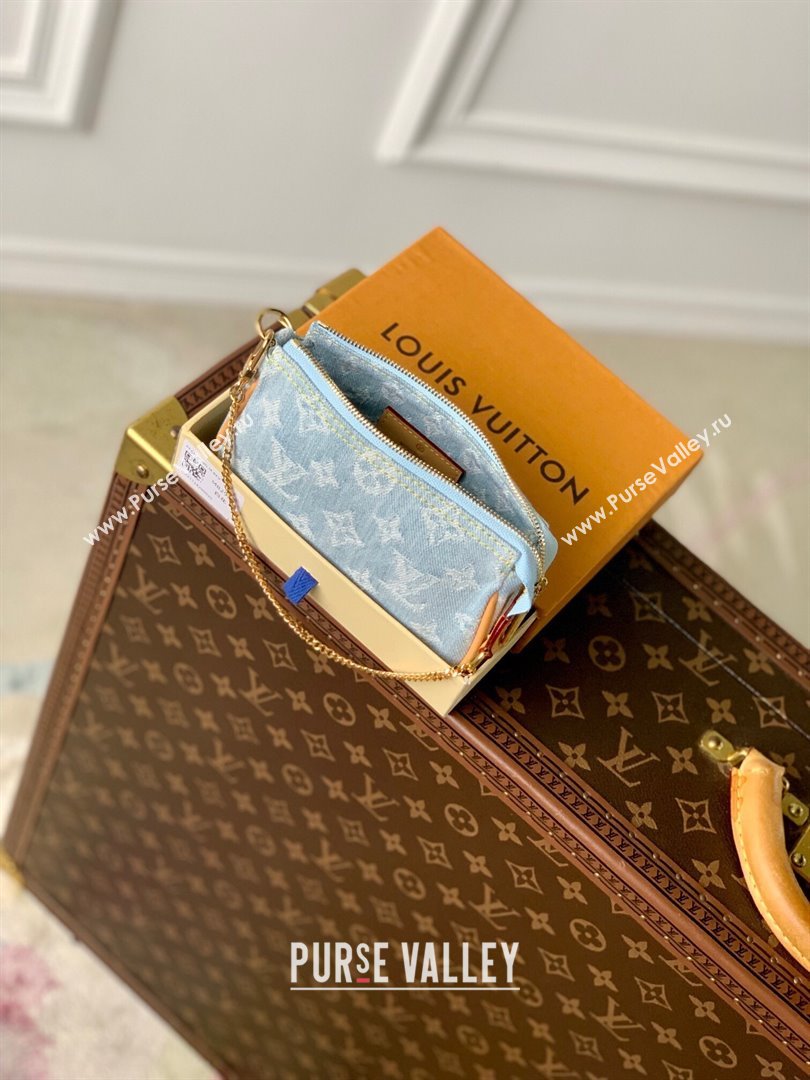 Louis Vuitton Mini Pochette Accessories in Monogram Denim 100% GOTS-certified Cotton M82960 Blue 2024 (K-24061229)