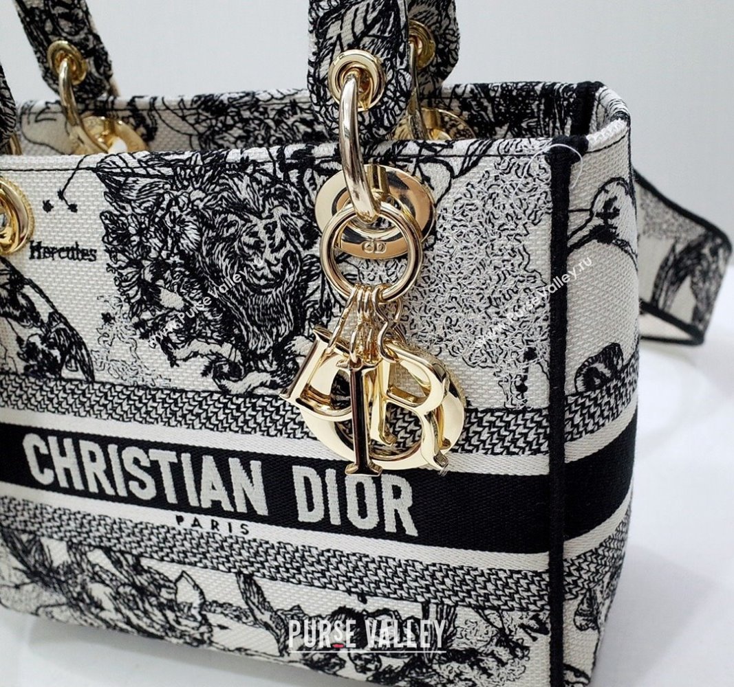 Dior Medium Lady D-Lite Bag in White and Black Toile de Jouy Zodiac Embroidery 2024 (DMZ-240312065)
