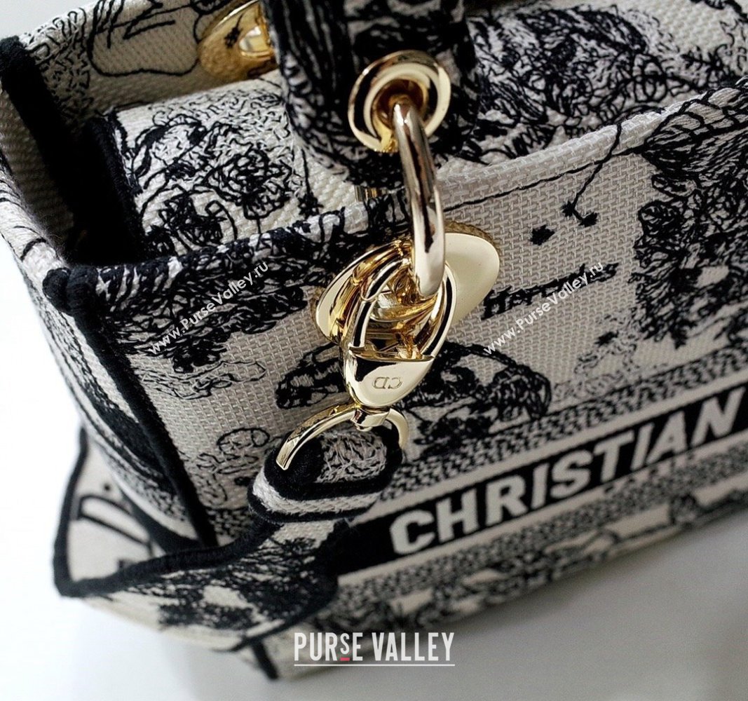 Dior Medium Lady D-Lite Bag in White and Black Toile de Jouy Zodiac Embroidery 2024 (DMZ-240312065)