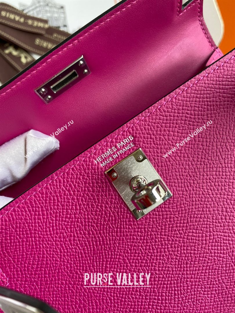 Hermes Mini Kelly II Bag 19cm in Original Epsom Leather Rosy/Silver 2024 (Full Handmade) (XYA-24030103)