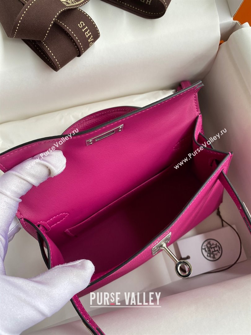 Hermes Mini Kelly II Bag 19cm in Original Epsom Leather Rosy/Silver 2024 (Full Handmade) (XYA-24030103)