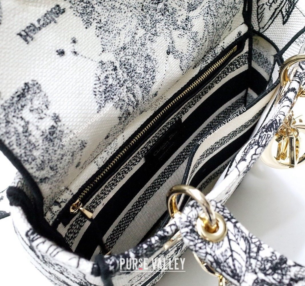 Dior Medium Lady D-Lite Bag in White and Black Toile de Jouy Zodiac Embroidery 2024 (DMZ-240312065)