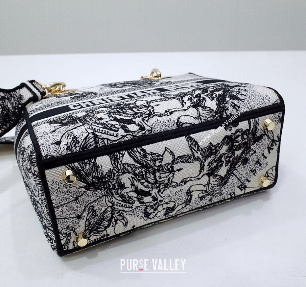Dior Medium Lady D-Lite Bag in White and Black Toile de Jouy Zodiac Embroidery 2024 (DMZ-240312065)