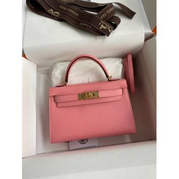 Hermes Mini Kelly II Bag 19cm in Original Epsom Leather Milk Shake Pink/Gold 2024 (Full Handmade) (XYA-24030104)