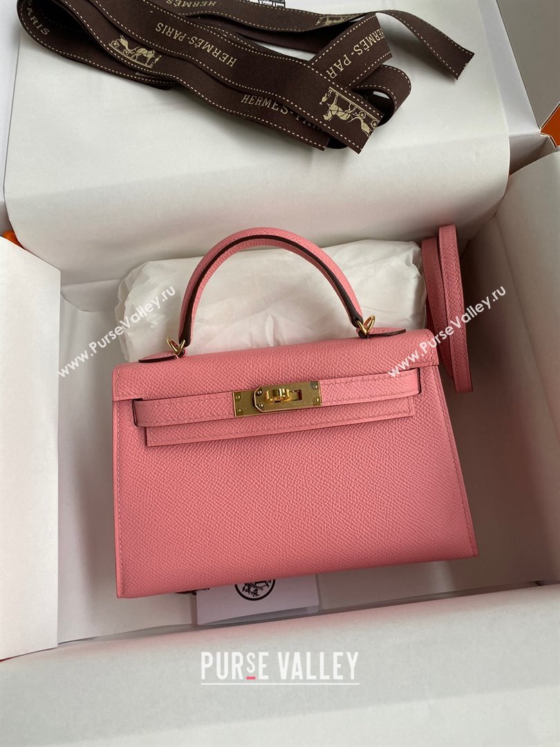 Hermes Mini Kelly II Bag 19cm in Original Epsom Leather Milk Shake Pink/Gold 2024 (Full Handmade) (XYA-24030104)