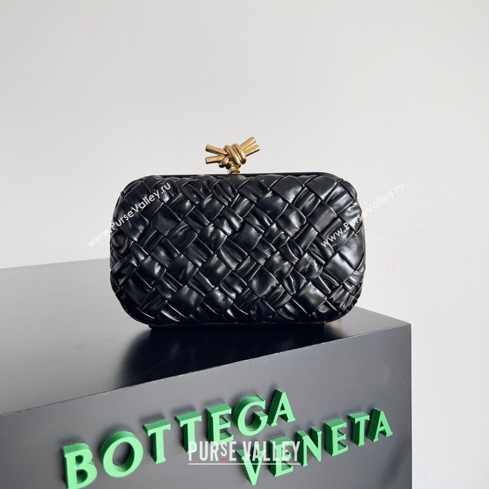 Bottega Veneta Knot Minaudiere Clutch in Foulard Intreccio Leather 717622 Black 2023 (MS-23101312)