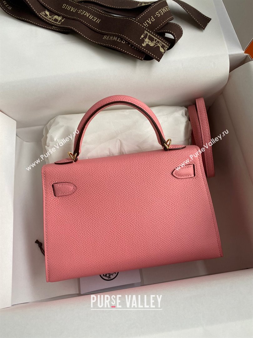 Hermes Mini Kelly II Bag 19cm in Original Epsom Leather Milk Shake Pink/Gold 2024 (Full Handmade) (XYA-24030104)