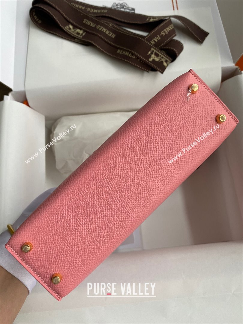 Hermes Mini Kelly II Bag 19cm in Original Epsom Leather Milk Shake Pink/Gold 2024 (Full Handmade) (XYA-24030104)