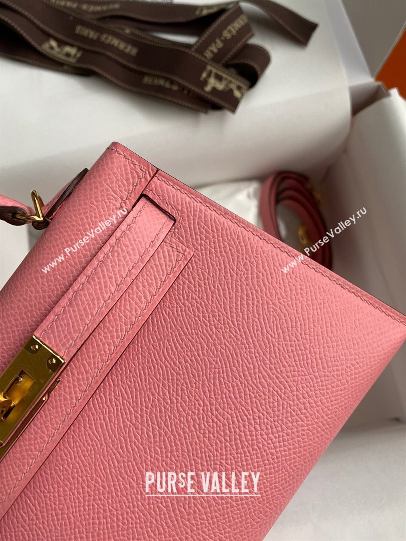 Hermes Mini Kelly II Bag 19cm in Original Epsom Leather Milk Shake Pink/Gold 2024 (Full Handmade) (XYA-24030104)