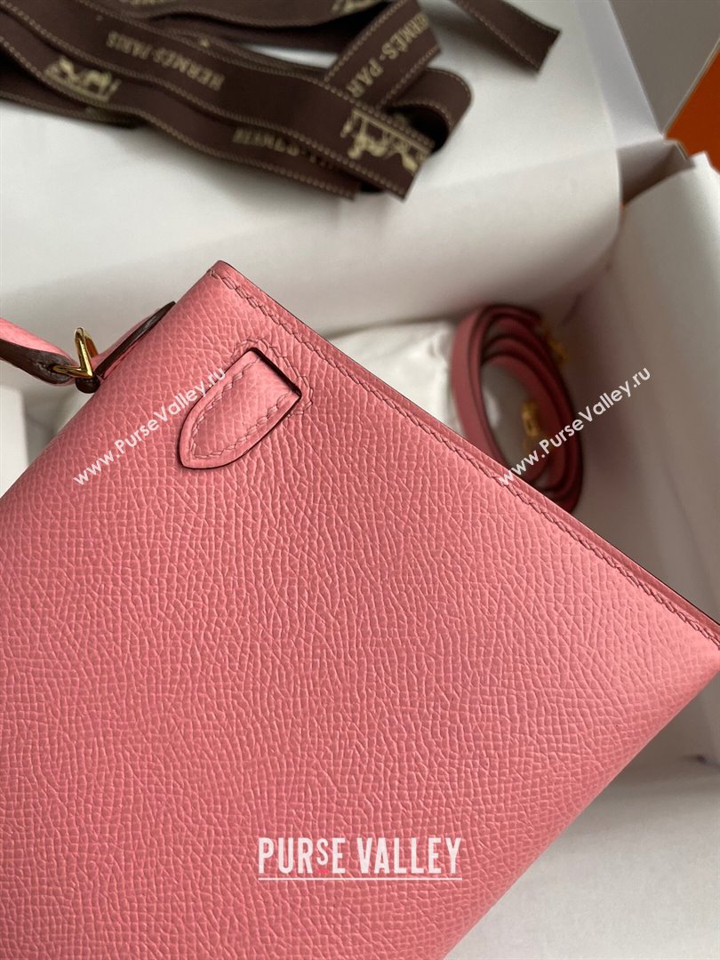 Hermes Mini Kelly II Bag 19cm in Original Epsom Leather Milk Shake Pink/Gold 2024 (Full Handmade) (XYA-24030104)