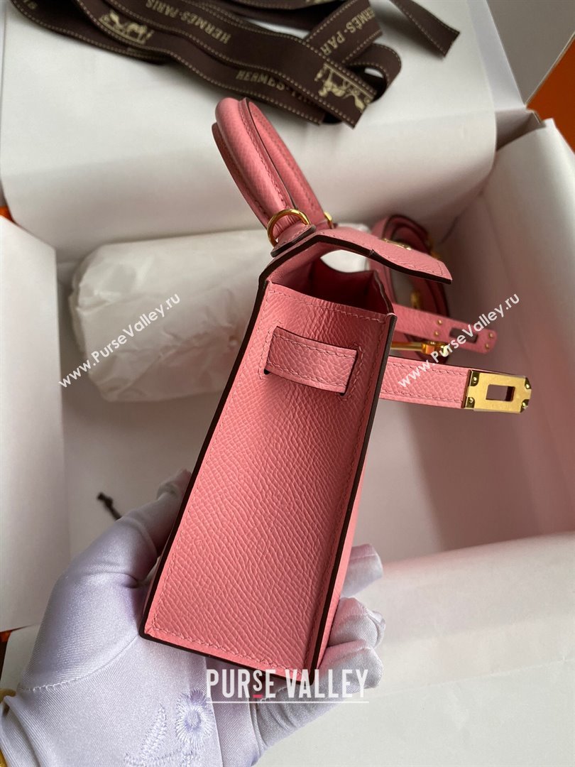 Hermes Mini Kelly II Bag 19cm in Original Epsom Leather Milk Shake Pink/Gold 2024 (Full Handmade) (XYA-24030104)