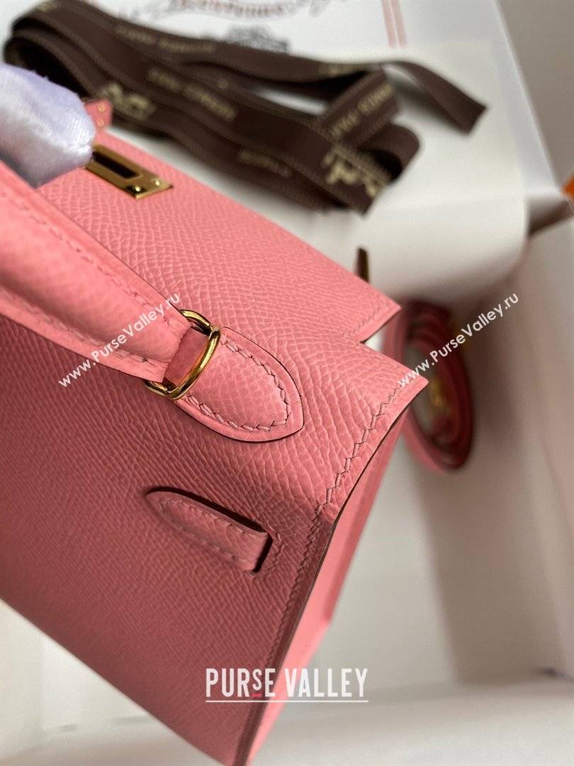 Hermes Mini Kelly II Bag 19cm in Original Epsom Leather Milk Shake Pink/Gold 2024 (Full Handmade) (XYA-24030104)